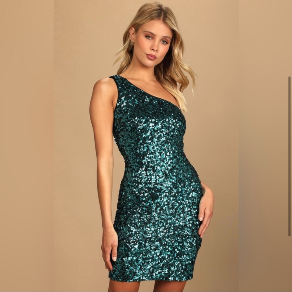 Just Tonight Teal Blue Sequin One-Shoulder Bodycon Dress Lulu’s